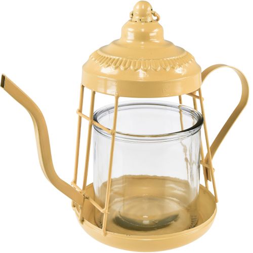 Photophore verre lanterne théière orange Ø15cm H26cm
