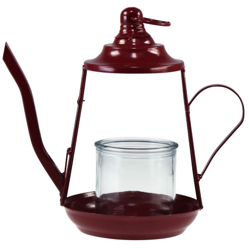 Article Photophore lanterne en verre cruche métal rouge H22cm