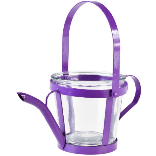 Lanterne verre arrosoir décoratif métal violet Ø14cm H13cm