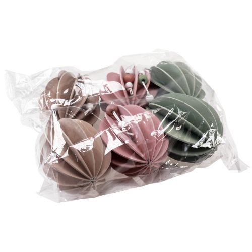 Article Oeufs de Pâques à suspendre oeufs en bois vert rose beige 6,5×9cm 6 pcs
