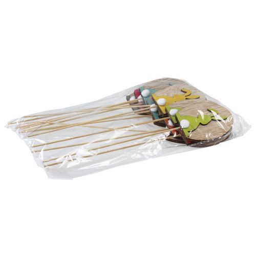 Article Piquets de fleurs Lapins de Pâques avec œuf Bois 8cm 14pcs