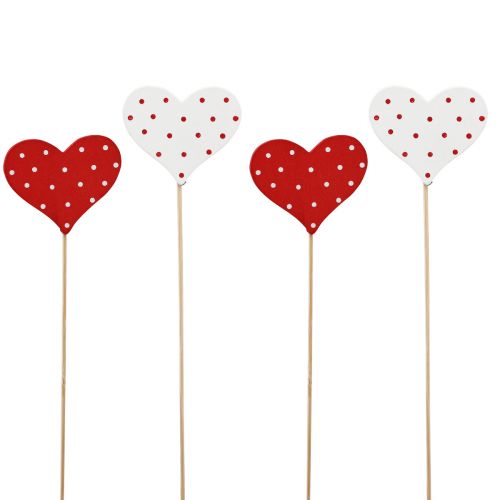 Article Bouchons de fleurs à pois rouges et blancs coeurs en bois 6×5cm 18 pcs