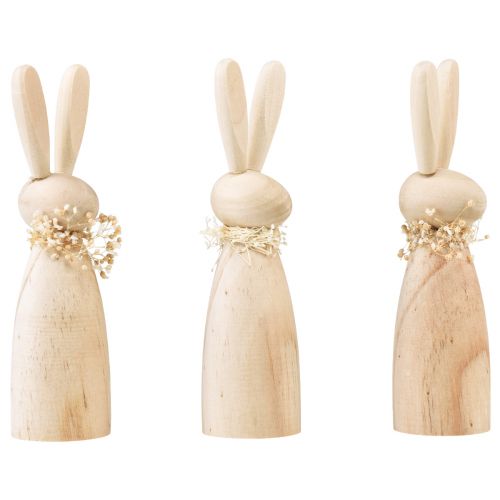 Floristik24 Décoration de lapins en bois Lapins de Pâques en bois naturel 5×4×15,5cm 3pcs