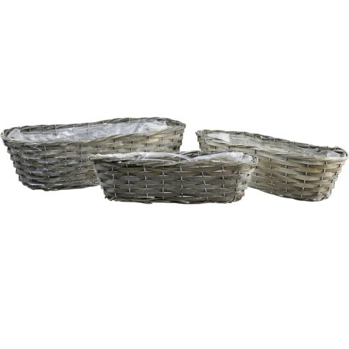 Floristik24 Panier à plantes panier tressé ovale gris 50/43/37cm lot de 3 pièces