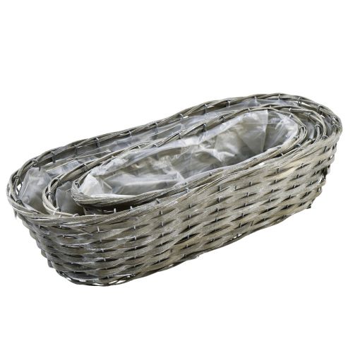 Floristik24 Panier à plantes panier tressé ovale gris 50/43/37cm lot de 3 pièces