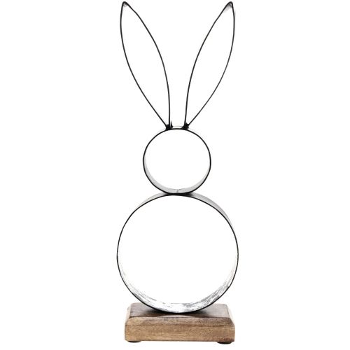 Article Anneau décoratif en métal lapin de Pâques avec base en bois 21×55cm