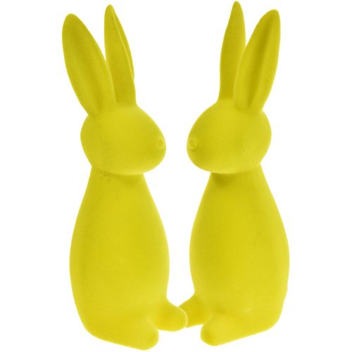 Floristik24 Lapins de Pâques floqués jaune-vert – 2e choix – 8 × 10 × 29 cm, 2 pièces