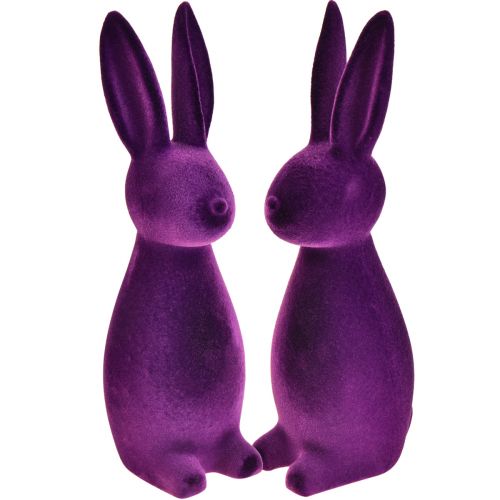 Article Lapins de Pâques floqués figurines décoratives Pâques violet 8x10x29cm 2pcs