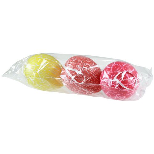 Article Support décoratif Oeufs de Pâques jaune/rose/rouge craquelé Ø15cm 3 pcs