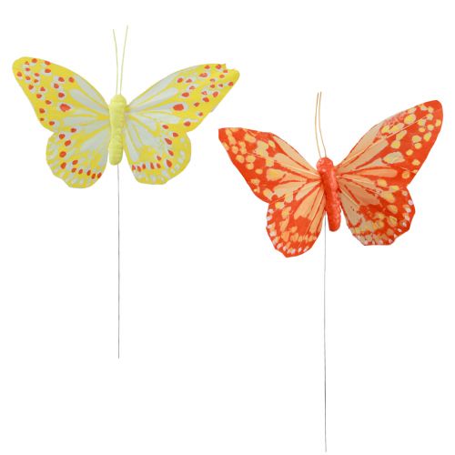 Article Papillons décoratifs sur plumes en fil orange jaune 7×11cm 12 pcs