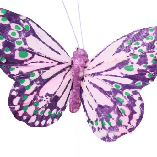 Article Papillons décoratifs sur plumes en fil violet rose 7×10cm 12 pcs