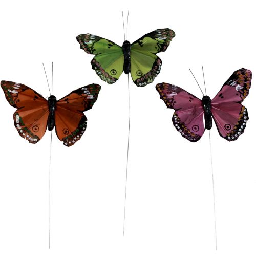 Papillons décoratifs sur plumes en fil vert rose orange 6,5×10cm 12pcs