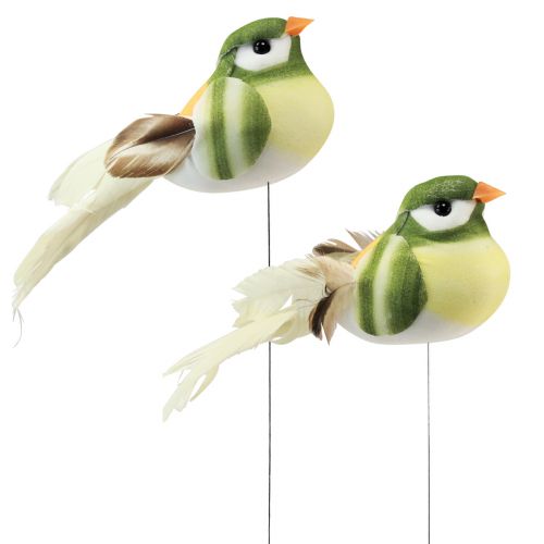 Floristik24 Oiseau en plumes sur fil oiseau décoratif avec plumes vert orange 4cm 12 pcs