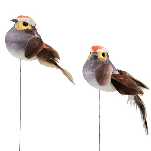 Oiseau en plumes sur fil oiseau décoratif avec plumes gris 4cm 12pcs