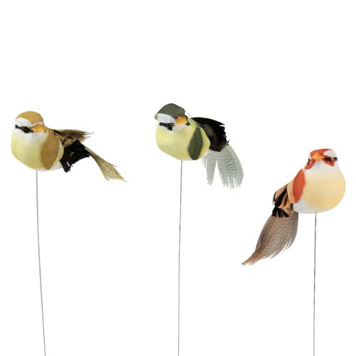 Oiseau en plumes sur fil oiseau décoratif avec plumes vert 4cm 12pcs