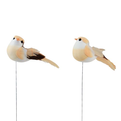 Article Oiseau en plumes sur fil, oiseau décoratif avec plumes orange marron 4cm 12pcs