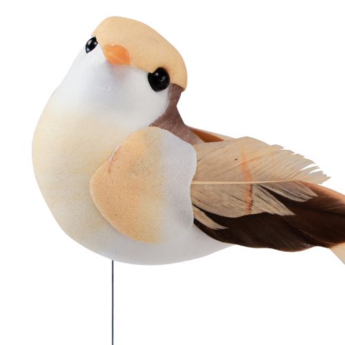 Article Oiseau en plumes sur fil, oiseau décoratif avec plumes orange marron 4cm 12pcs