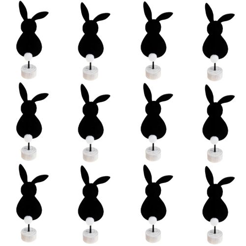 Floristik24 Déco de table Petits lapins de Pâques Feutre noir 19cm 12pcs