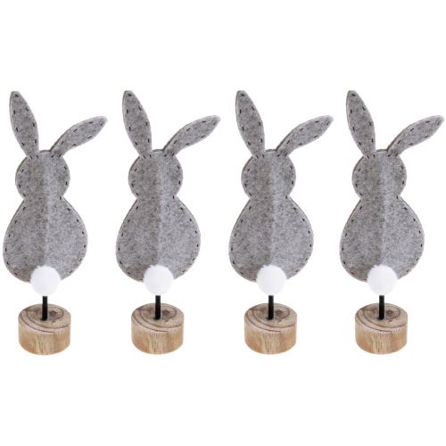 Décoration de table sur pied décoration lapin de Pâques feutre gris 28,5cm 4pcs
