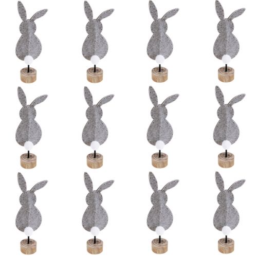Article Décoration de table sur pied décoration lapin de Pâques feutre gris 19cm 12 pcs