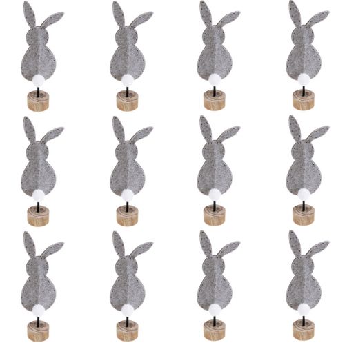 Article Décoration de table sur pied décoration lapin de Pâques feutre gris 19cm 12pcs