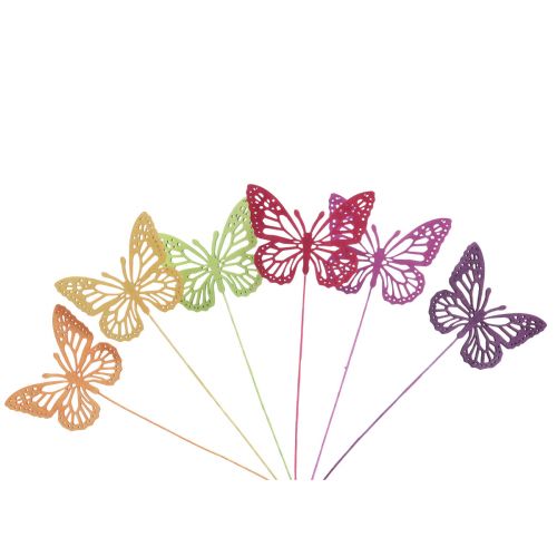 Papillons décoratifs sur plumes en fil vert rose orange  6,5×10cm 12pcs-16051