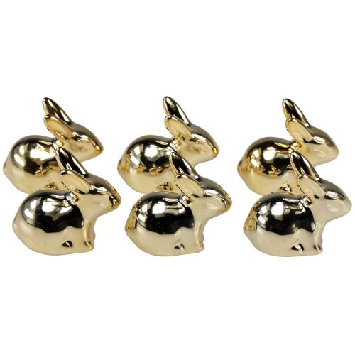 Floristik24 Lapins de Pâques dorés en céramique assis aspect métal 5,5 cm 6pcs