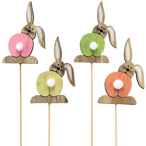 Article Bouchons de fleurs en bois lapin de Pâques Pâques coloré H8cm 12pcs