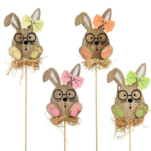Floristik24 Lapin de Pâques avec lunettes Piquets en bois 8,5cm 12pcs