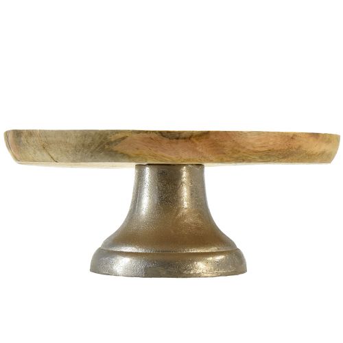 Article Plateau assiette décorative bois socle métal argent naturel Ø25cm