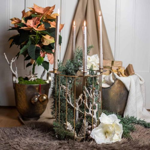Floristik24 Couronne de l&#39;Avent à remplir, bougeoir pour Noël, décoration métal doré, aspect antique Ø26cm H39cm