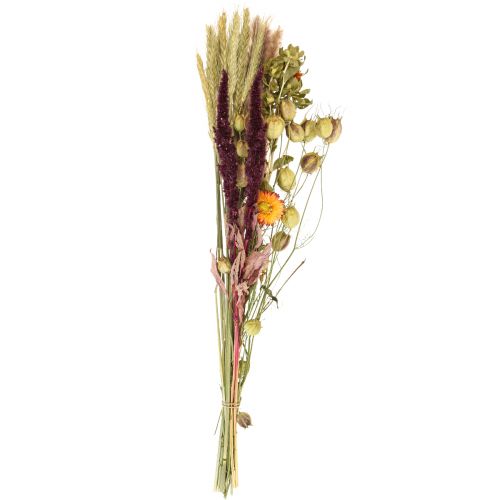 Article Bouquet de fleurs séchées paille fleurs orange violet 55cm 70g