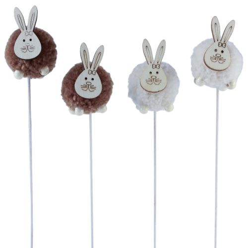 Floristik24 Lapins de Pâques en pompon sur pique de fleurs 28cm 16pcs