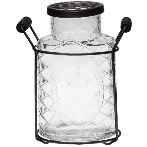 Article Vase en verre avec couvercle, flacon auxiliaire enfichable 16,5×8,5×18,5cm