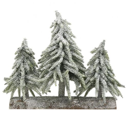 Floristik24 Mini trio de sapins de Noël sur bûche Décoration de Noël 28cm