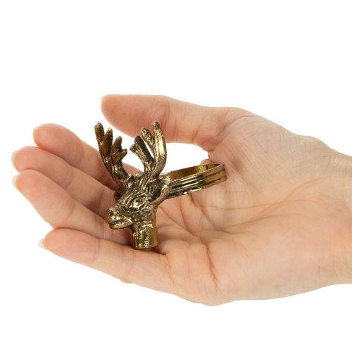 Lot de 4 ronds de serviette en métal doré avec tête de cerf, diamètre 6 cm | Floristik24.fr