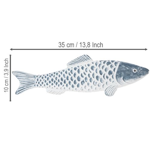 Poisson en bois bleu et blanc, décoration de poisson, apprêt de bois, 35 cm, 1 pièce | Floristik24.fr