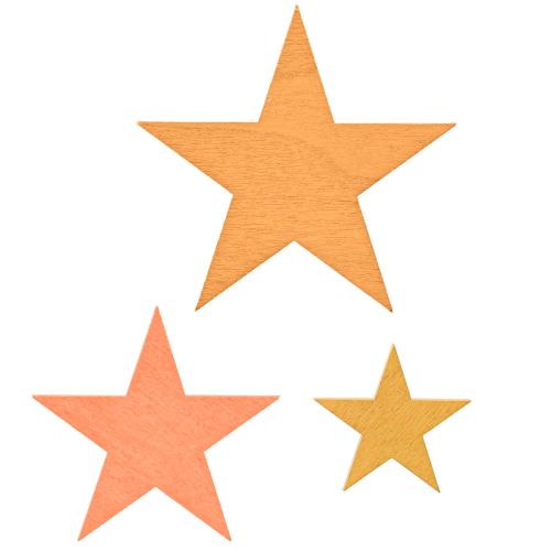 Article Décoration à disperser étoiles bois orange 3 couleurs Ø3,5/5,5/7cm 48 pcs