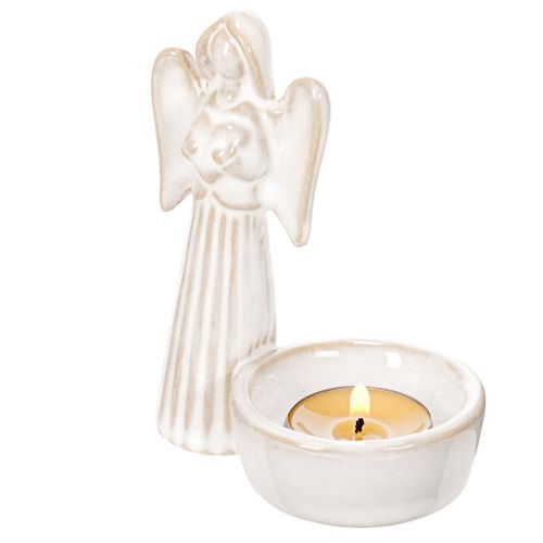 Figurines en céramique ange avec porte-bougie rond - Lot de 3, 10 cm | Floristik24.fr