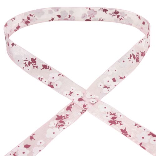 Article Ruban organza rose avec fleurs ruban cadeau 20mm 20m