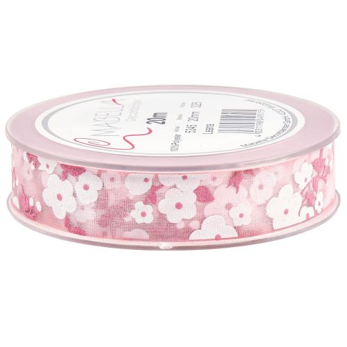 Article Ruban organza rose avec fleurs ruban cadeau 20mm 20m