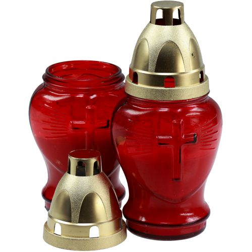 Article Lampe funéraire en verre coeur rouge lumière commémorative W8cm H16.5cm 6pcs