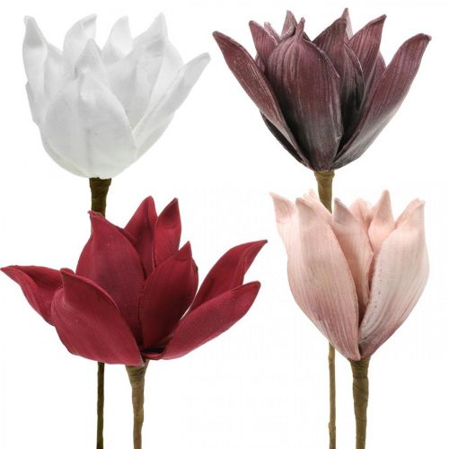 Magnolia fleur artificielle sur tige Ø10cm Mousse 6pcs Différentes couleurs