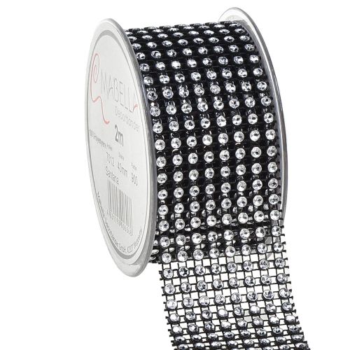 Ruban décoratif avec strass ruban strass noir 40mm 2m