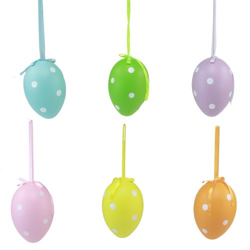 Oeufs de Pâques suspendus oeufs en plastique à pois 8x11,5cm 6pcs