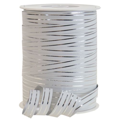 Ruban cadeau ruban à friser blanc avec rayures argentées 10mm 250m