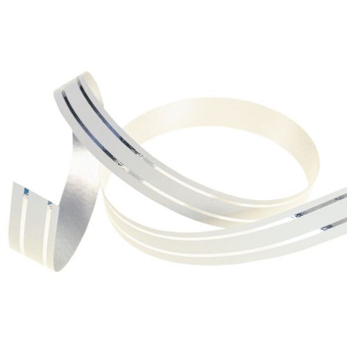Article Ruban cadeau ruban à friser blanc avec rayures argentées 10mm 250m
