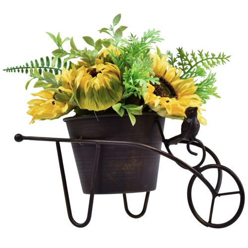 Floristik24 Brouette à arrangement de fleurs artificielles tournesol 30cm