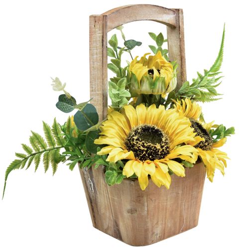 Article Composition de fleurs artificielles tournesol dans un pot en bois H31cm