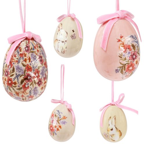 Floristik24 Oeufs de Pâques décoratifs à suspendre avec motifs 4,5×6,5cm 6 pcs